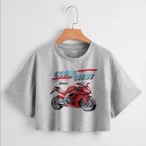 Motorcycle & Letter Graphic Crop Top! Brand new from SHEIN